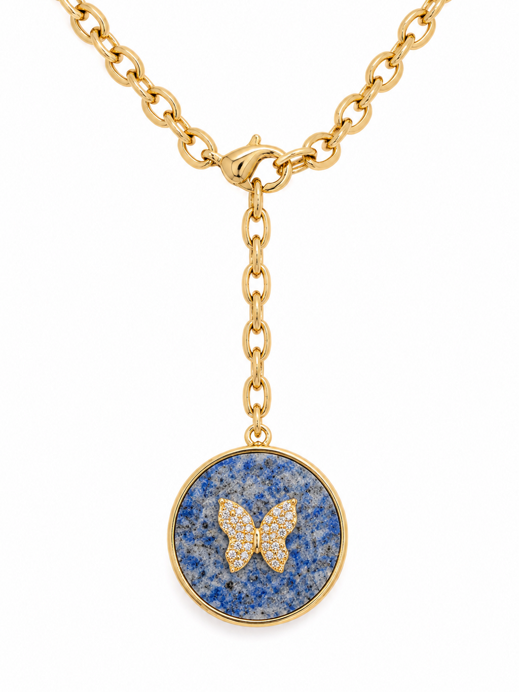Blue Stone Butterfly Y Necklace