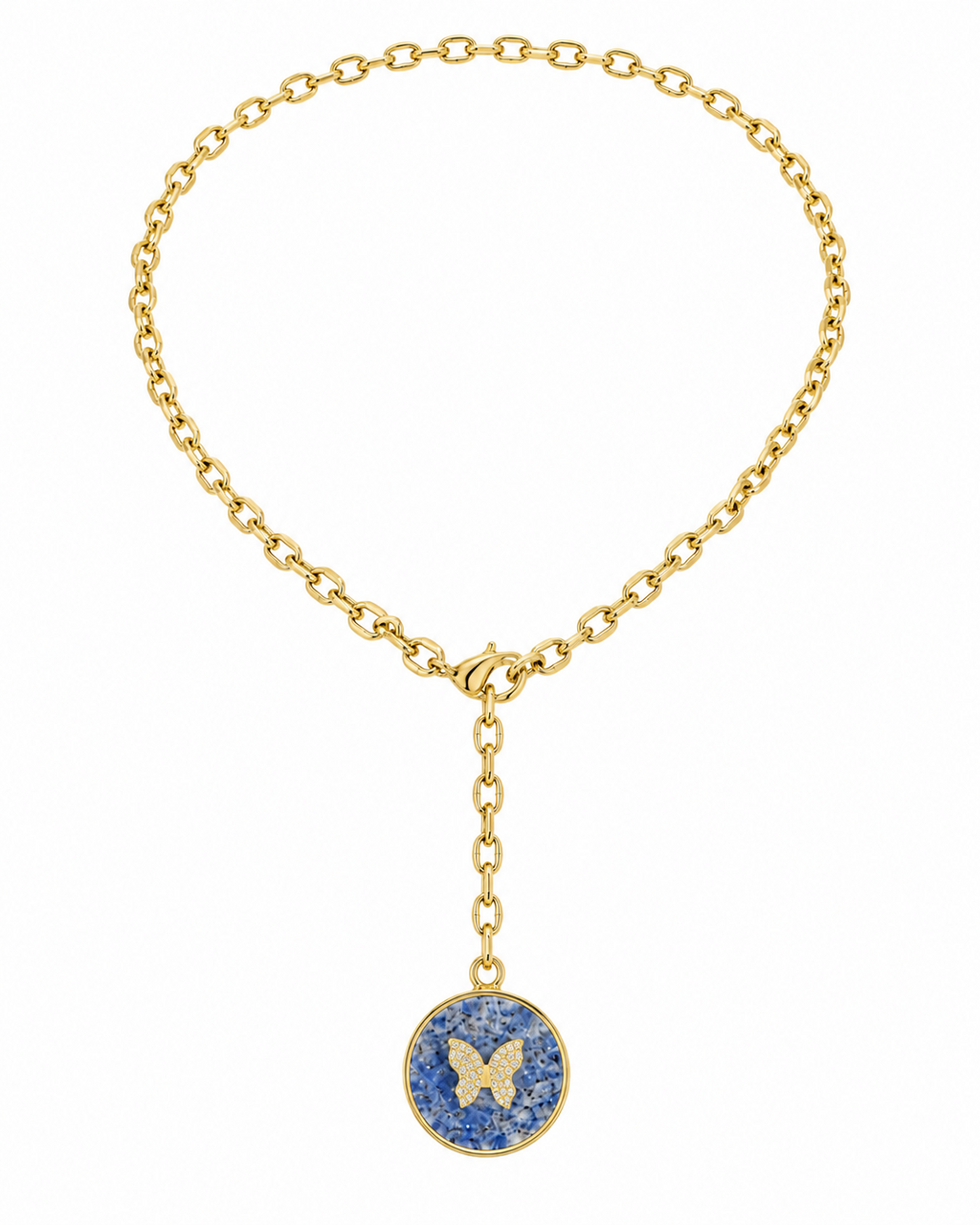 Blue Stone Butterfly Y Necklace