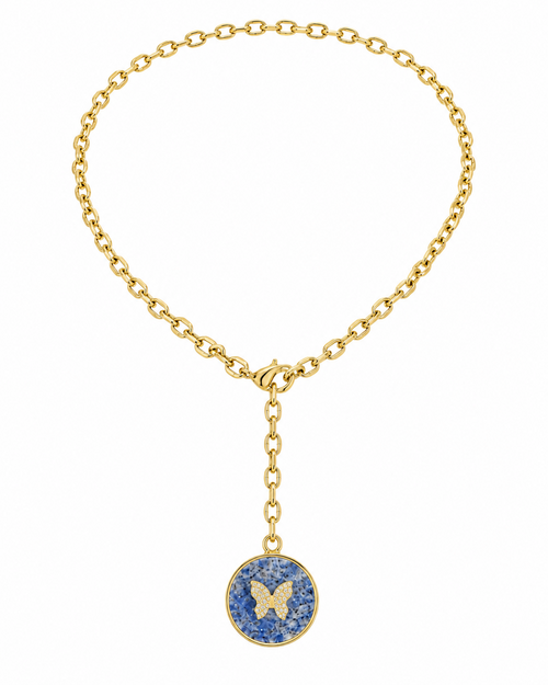 Blue Stone Butterfly Y Necklace